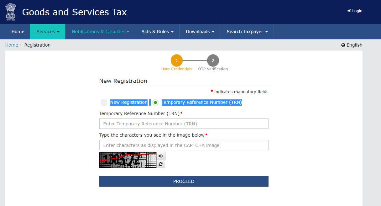 select temporary reference number TRN