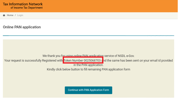 token number for duplicate pan